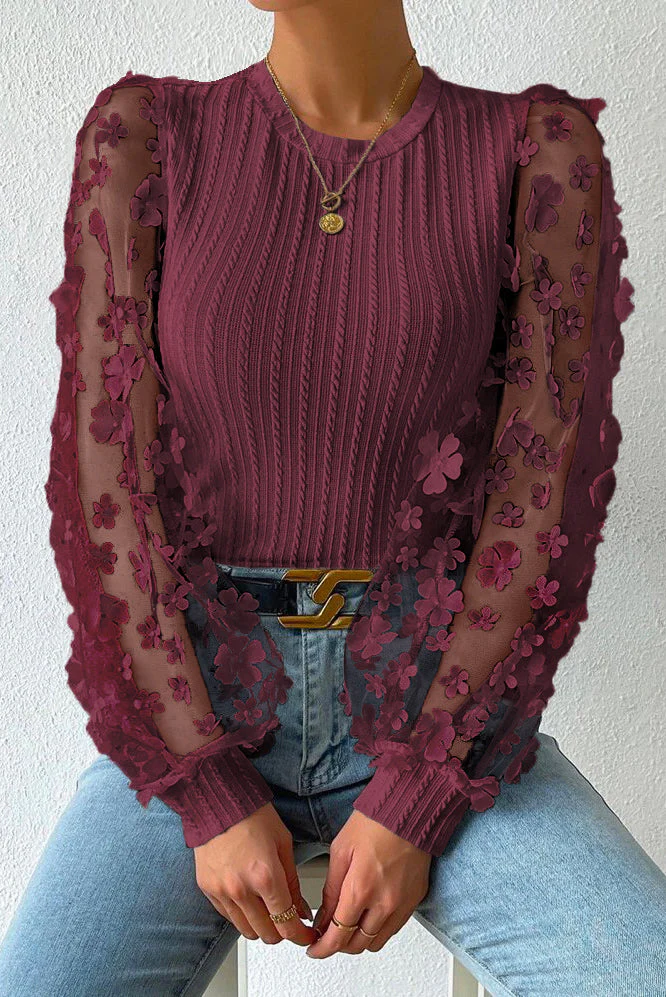 Textured Applique Long Sleeve Blouse - Image 17