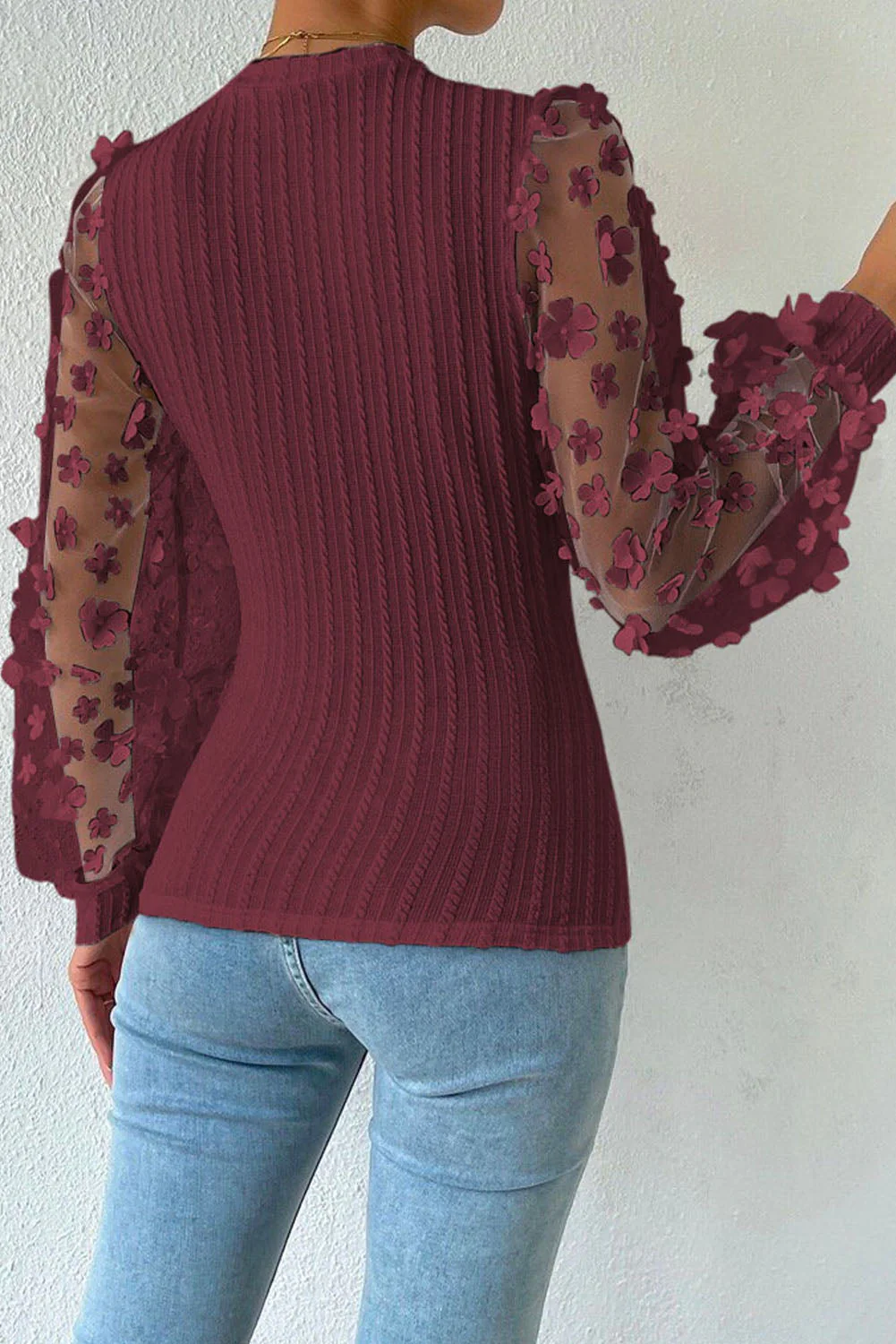 Textured Applique Long Sleeve Blouse - Image 18