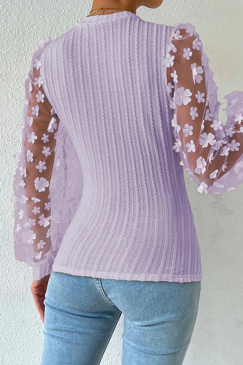 Textured Applique Long Sleeve Blouse - Image 21