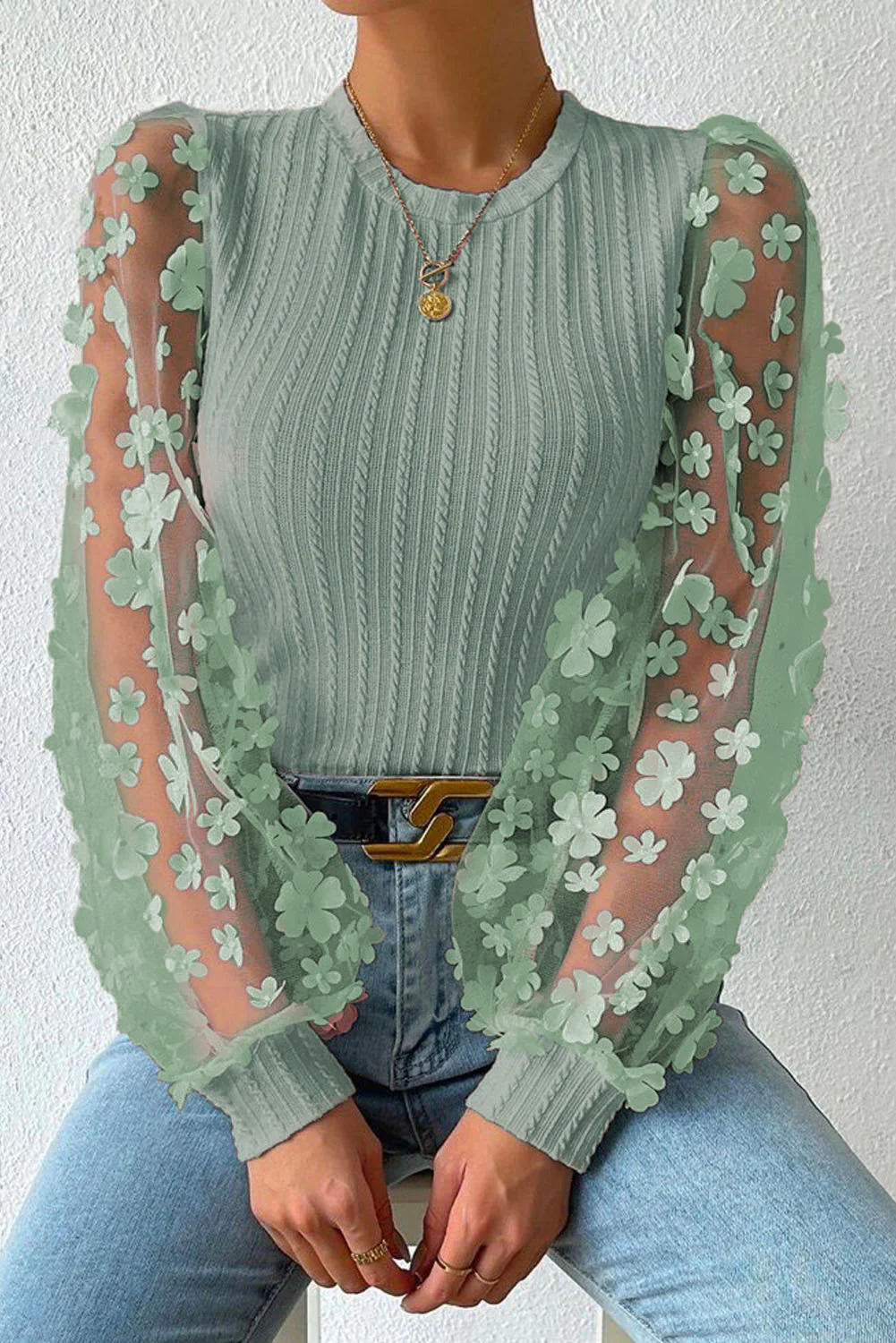 Textured Applique Long Sleeve Blouse - Image 22