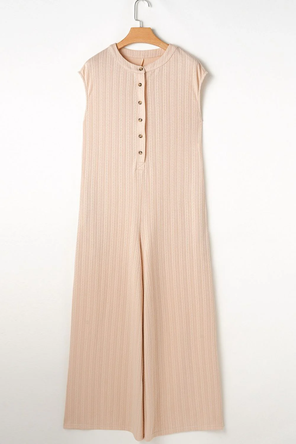 Textured Button Front Wide Leg Cap Sleeve Jumpsuit - Image 5