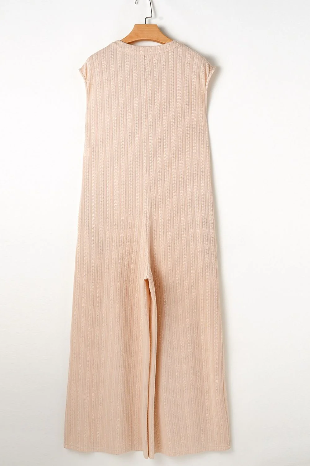 Textured Button Front Wide Leg Cap Sleeve Jumpsuit - Image 6