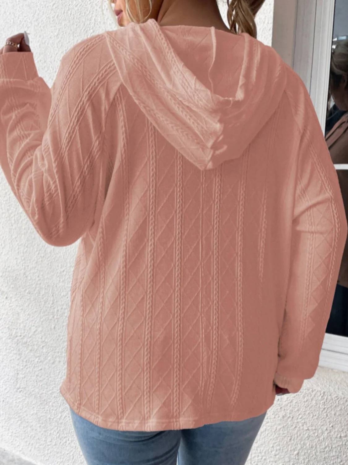 Textured Drawstring Kangaroo Pocket Hoodie - Image 12