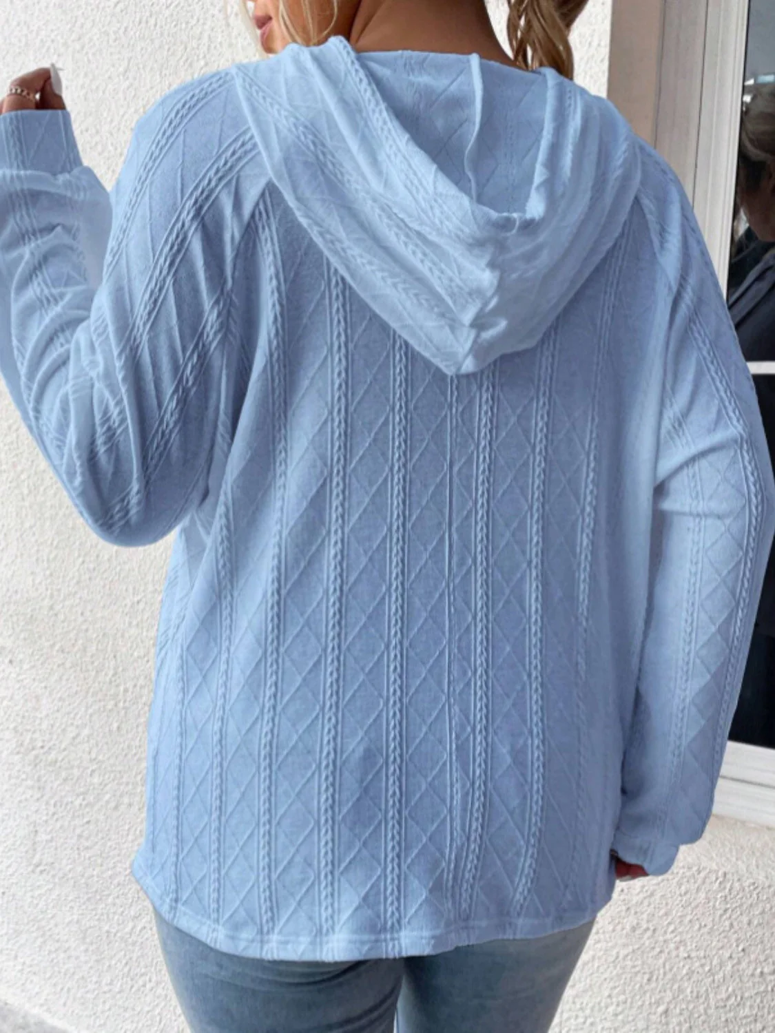 Textured Drawstring Kangaroo Pocket Hoodie - Image 18
