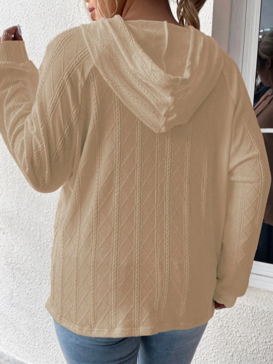 Textured Drawstring Kangaroo Pocket Hoodie - Image 21