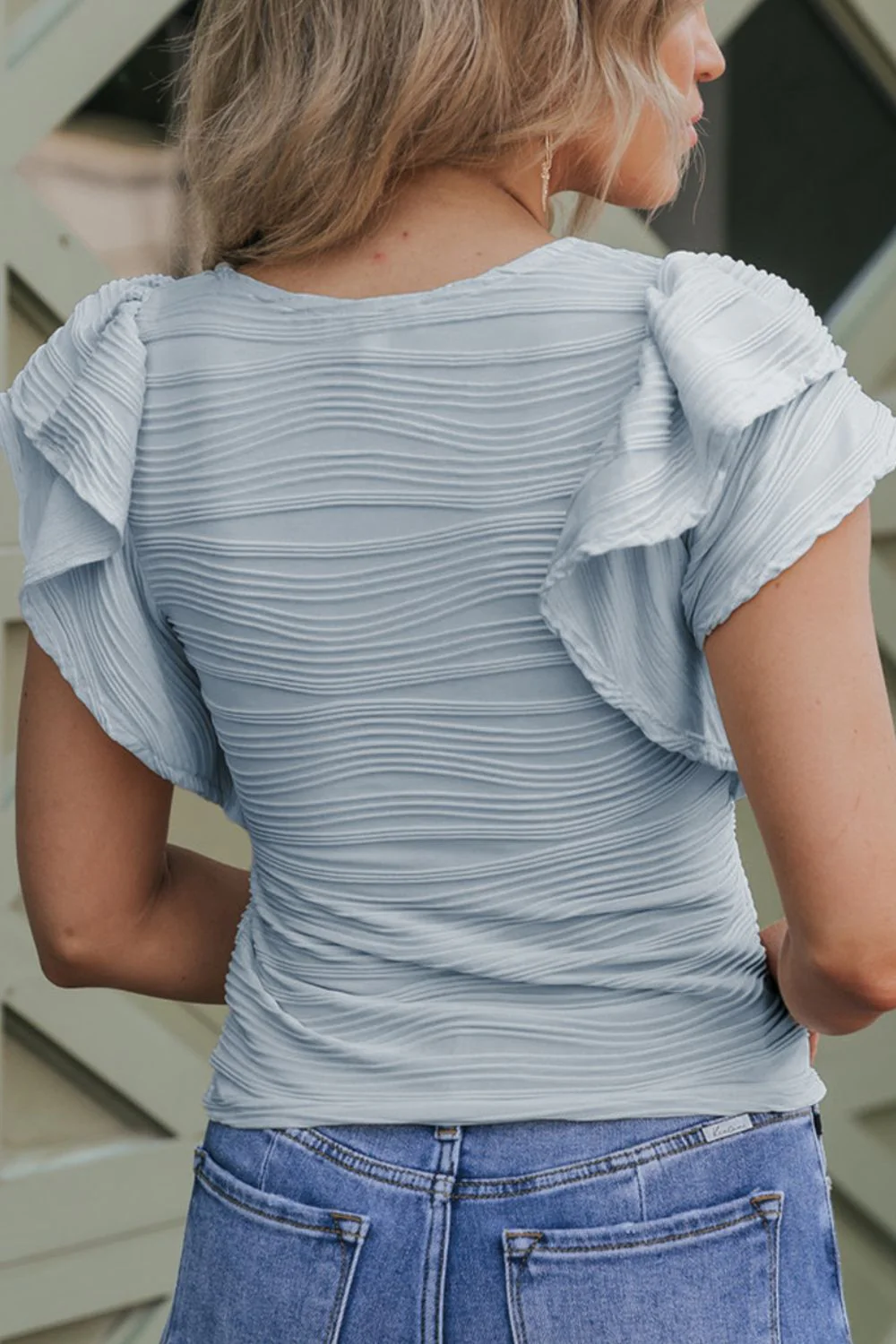 Textured Round Neck Cap Sleeve Top - Image 12