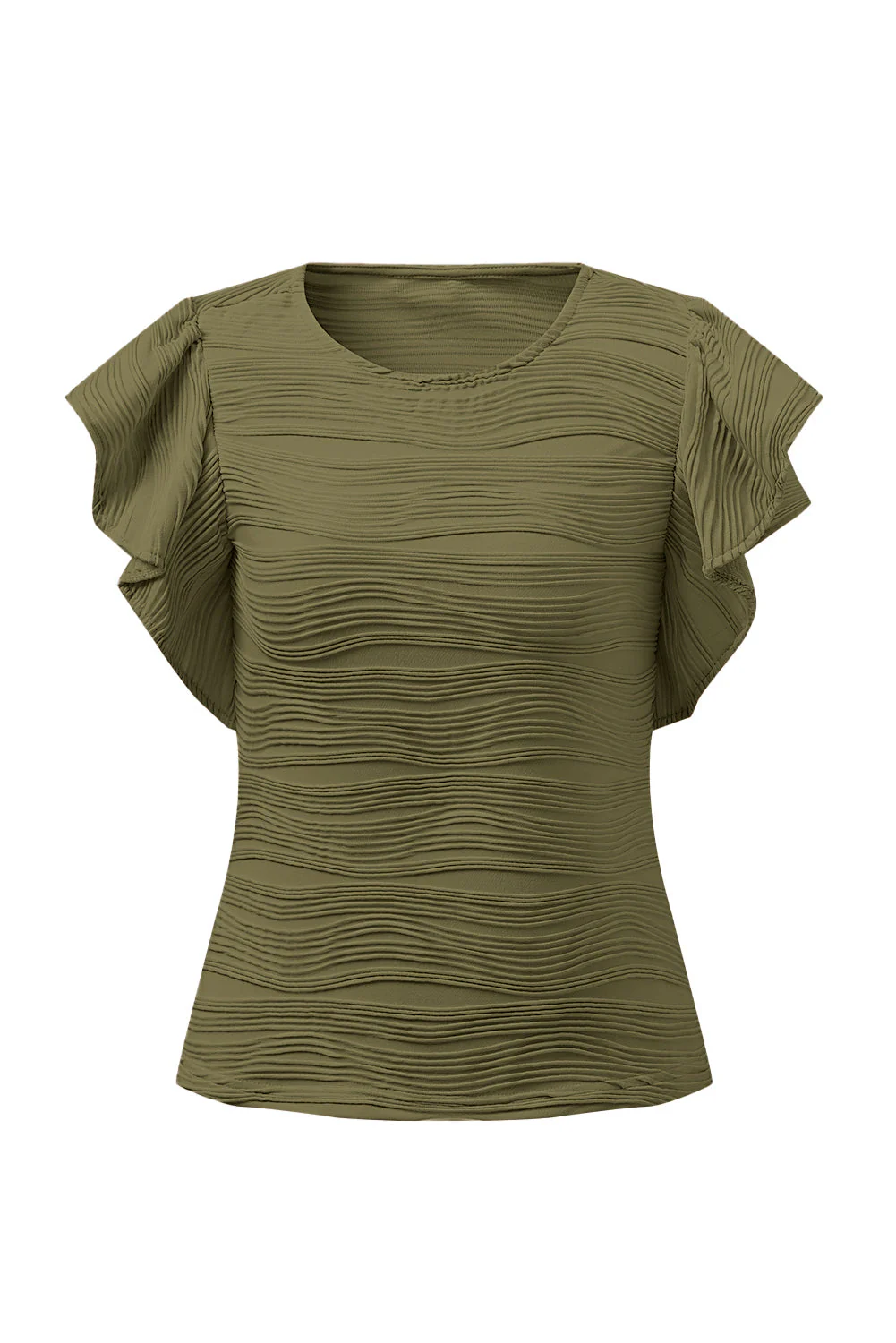 Textured Round Neck Cap Sleeve Top - Image 13