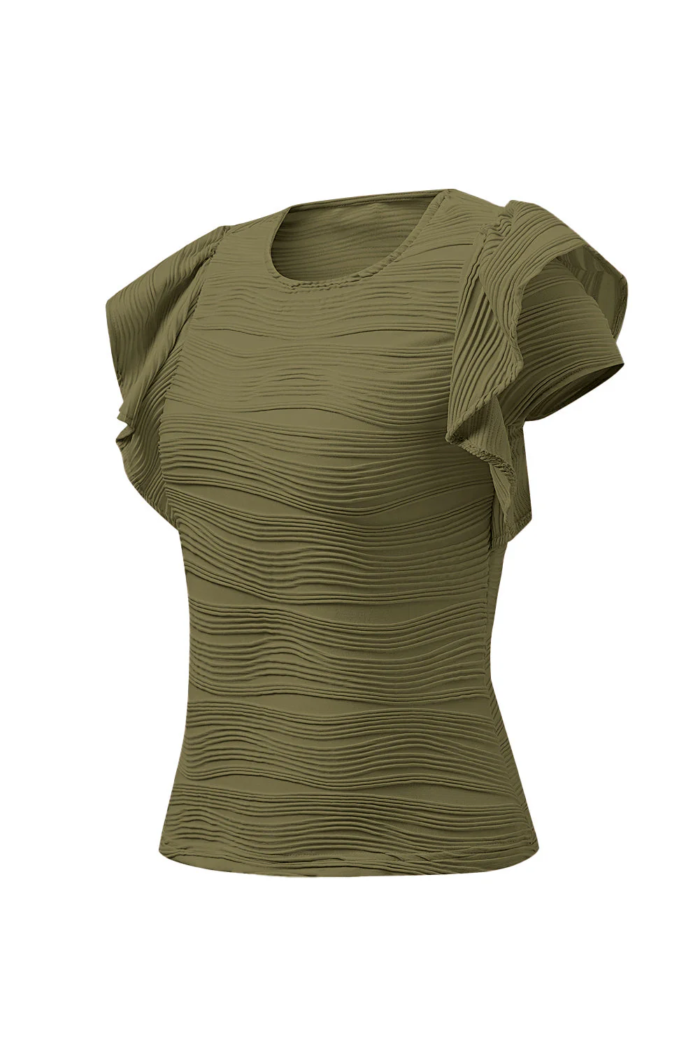 Textured Round Neck Cap Sleeve Top - Image 14