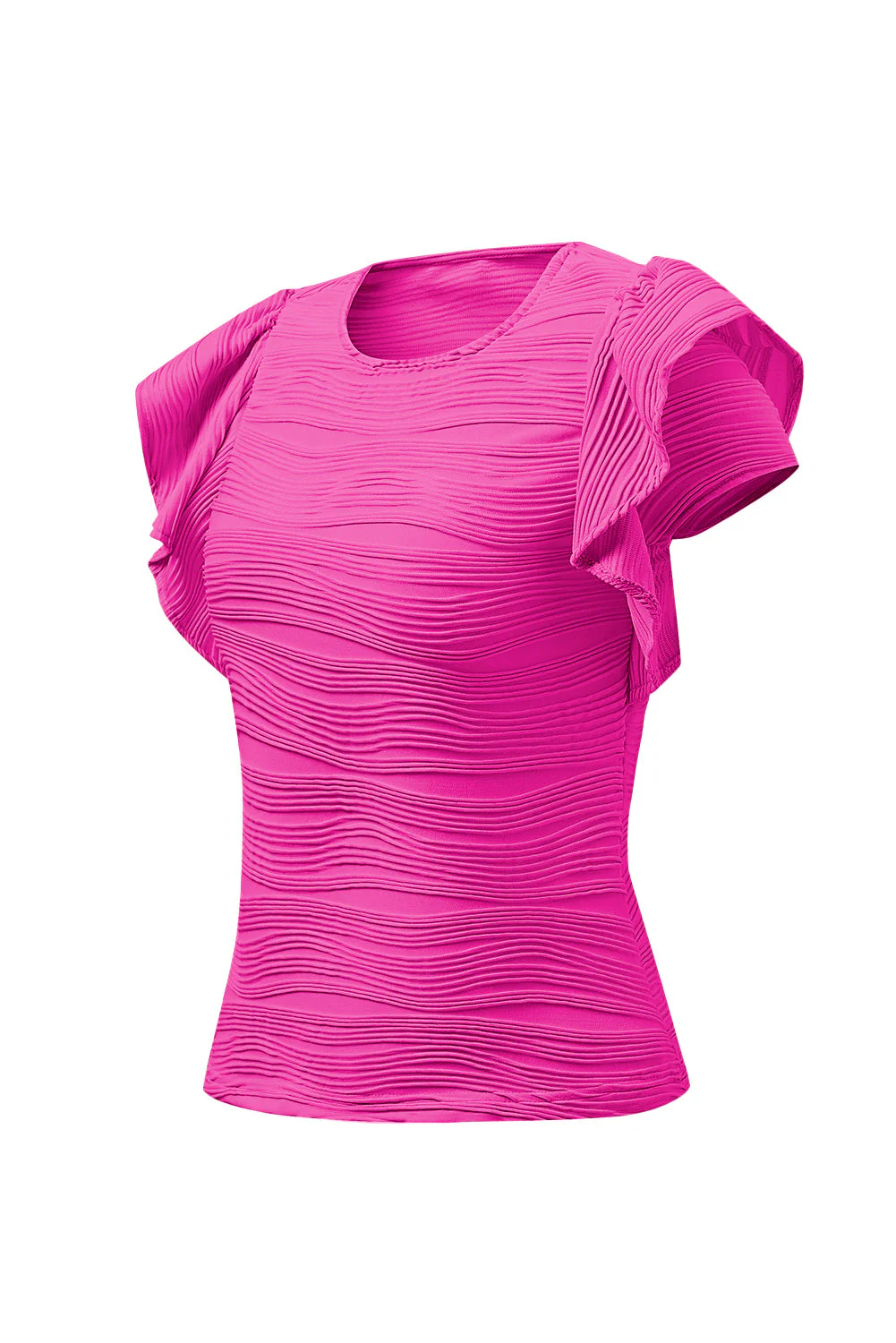 Textured Round Neck Cap Sleeve Top - Image 23