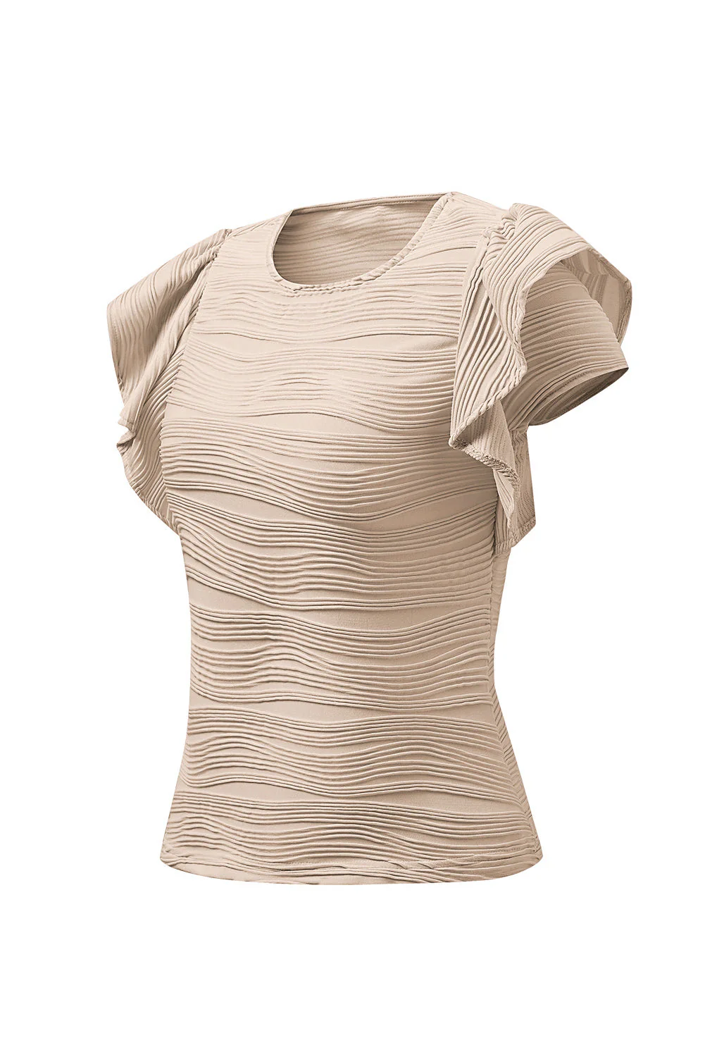 Textured Round Neck Cap Sleeve Top - Image 29