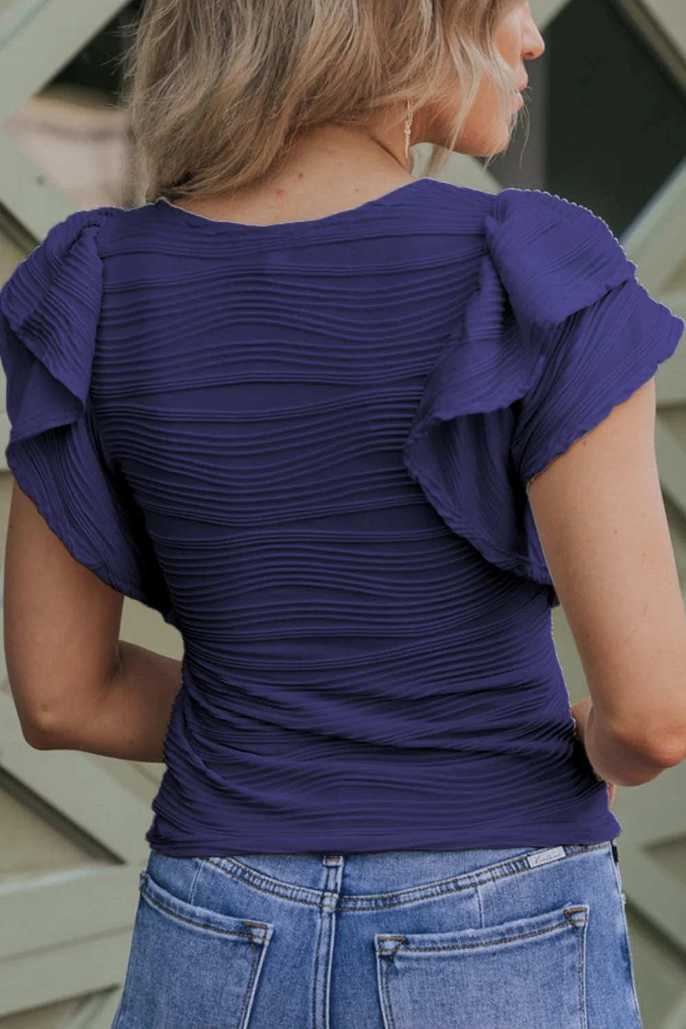 Textured Round Neck Cap Sleeve Top - Image 3
