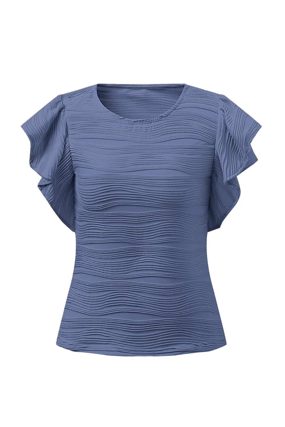 Textured Round Neck Cap Sleeve Top - Image 4