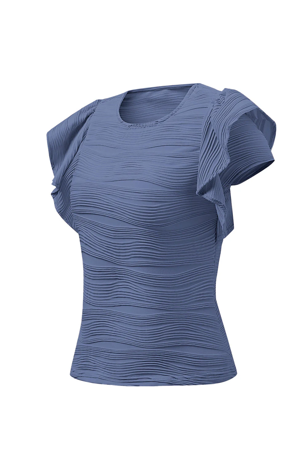 Textured Round Neck Cap Sleeve Top - Image 5