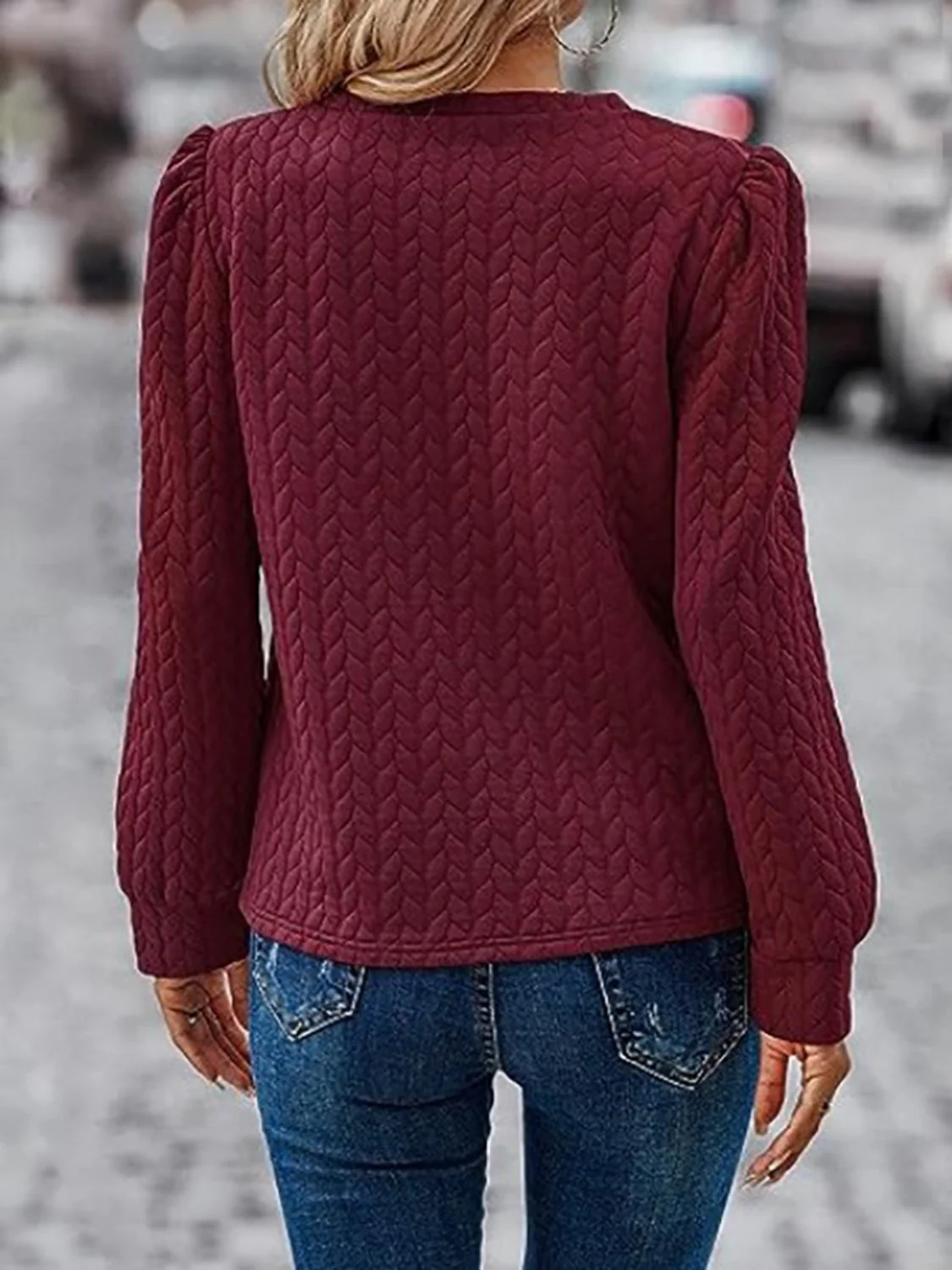 Textured Round Neck Long Sleeve Sweatshirt - Image 12