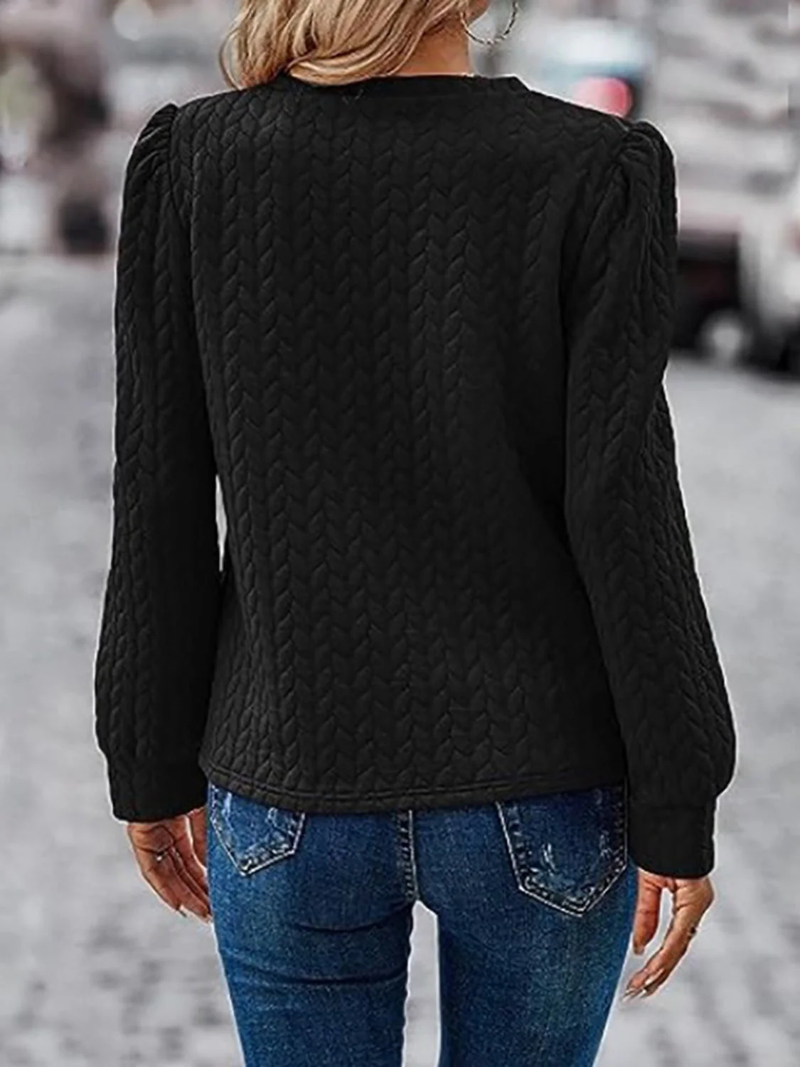 Textured Round Neck Long Sleeve Sweatshirt - Image 9