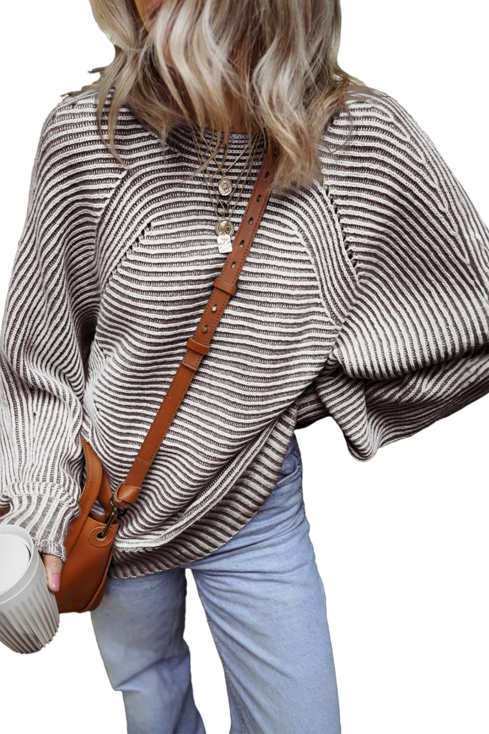 Textured Striped Round Neck Long Sleeve Top - Image 11
