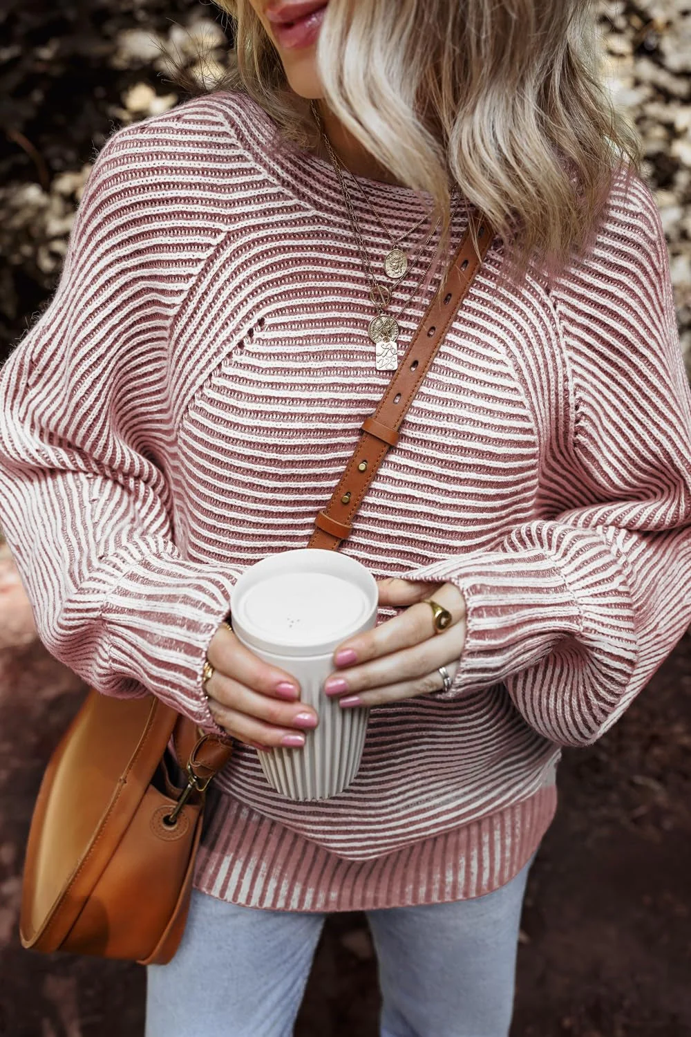 Textured Striped Round Neck Long Sleeve Top - Image 13