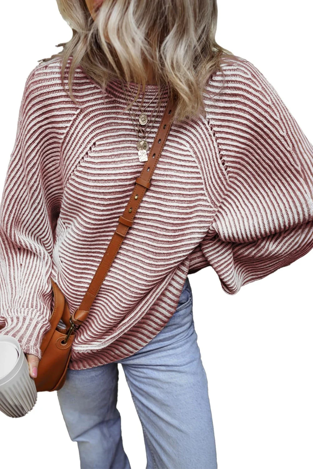 Textured Striped Round Neck Long Sleeve Top - Image 15