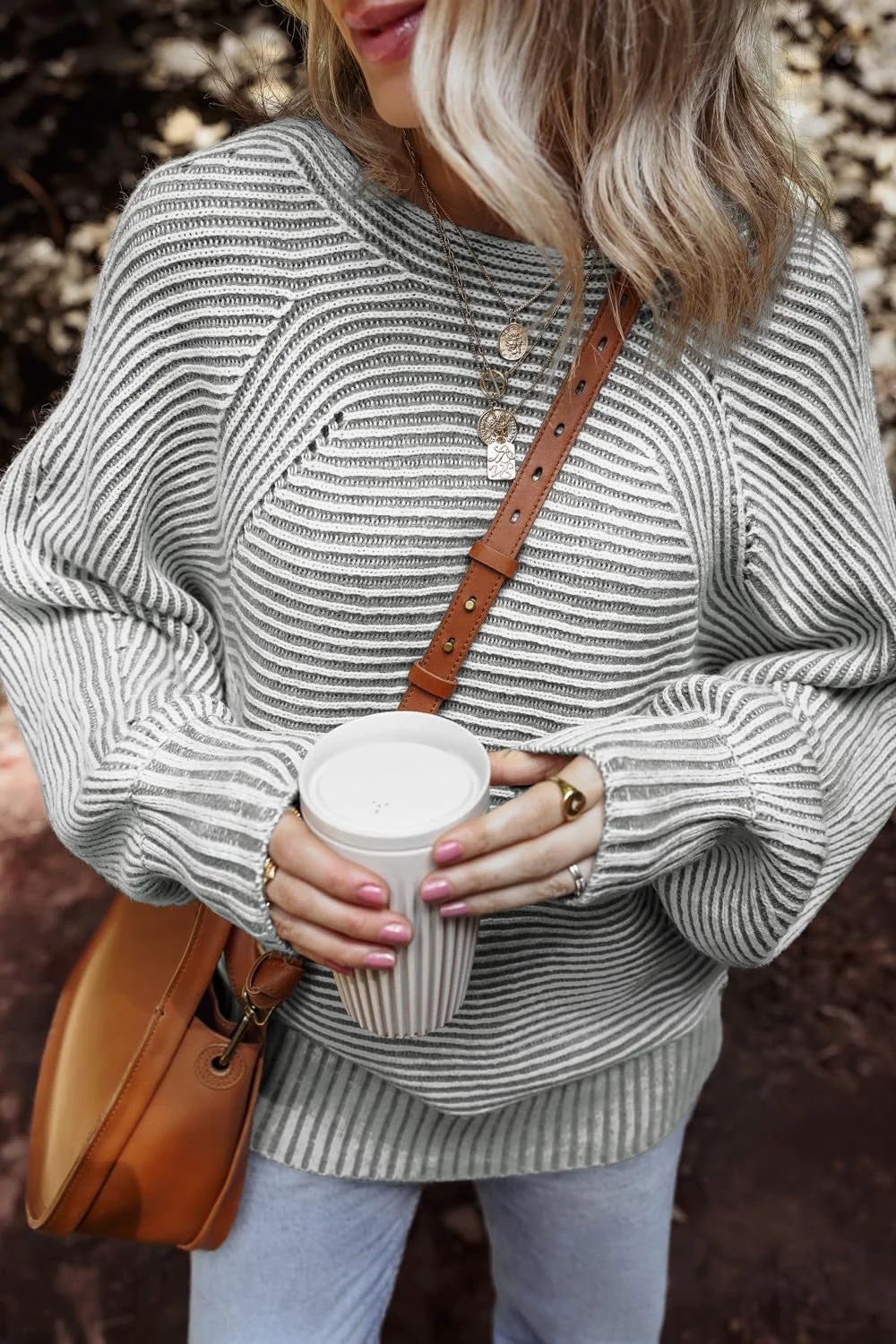Textured Striped Round Neck Long Sleeve Top - Image 16