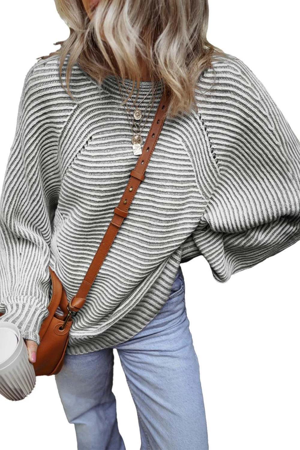 Textured Striped Round Neck Long Sleeve Top - Image 17