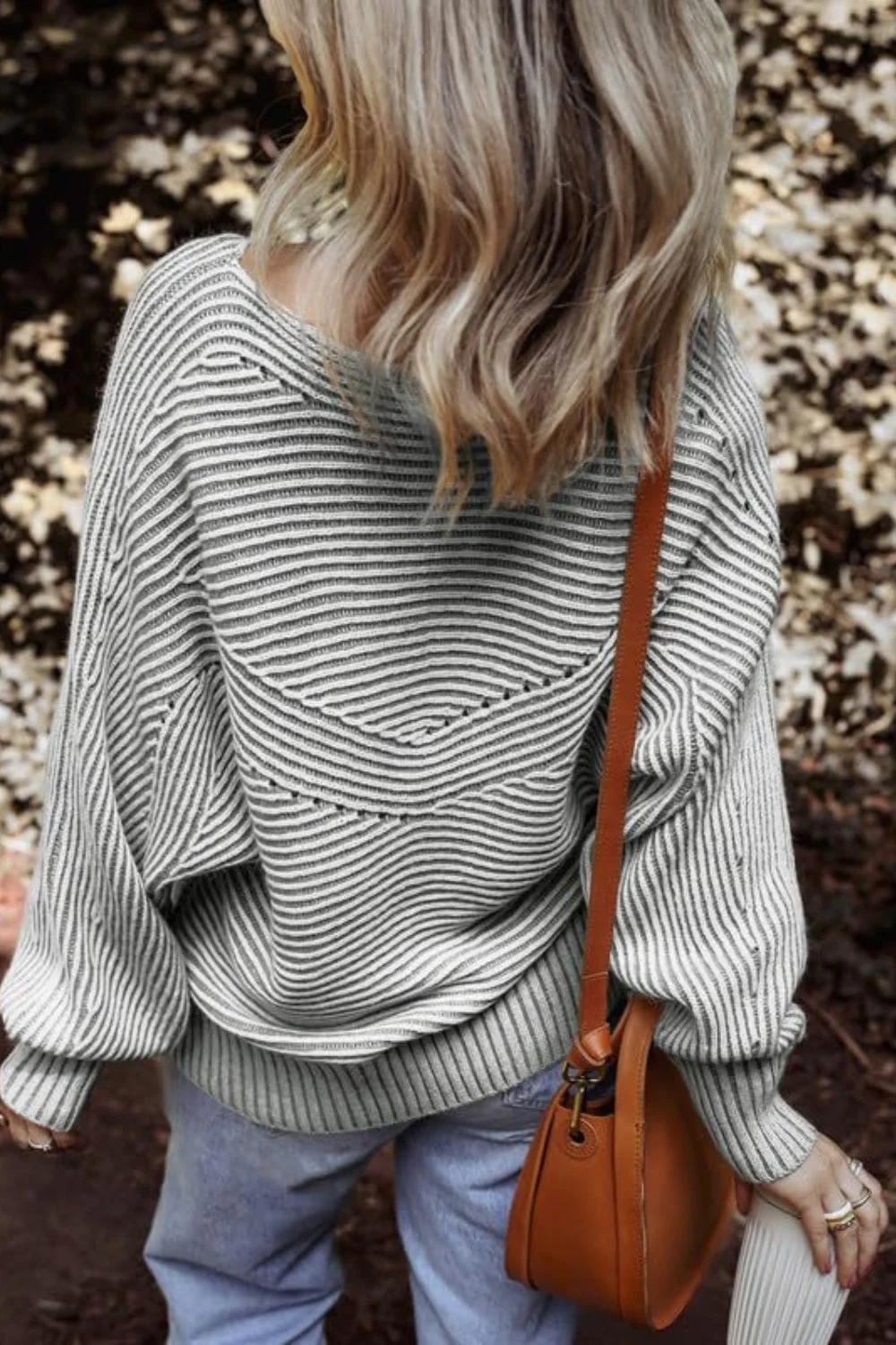 Textured Striped Round Neck Long Sleeve Top - Image 18