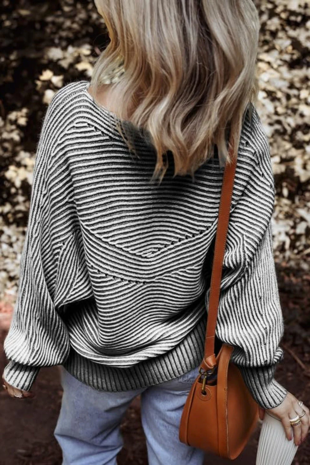 Textured Striped Round Neck Long Sleeve Top - Image 3