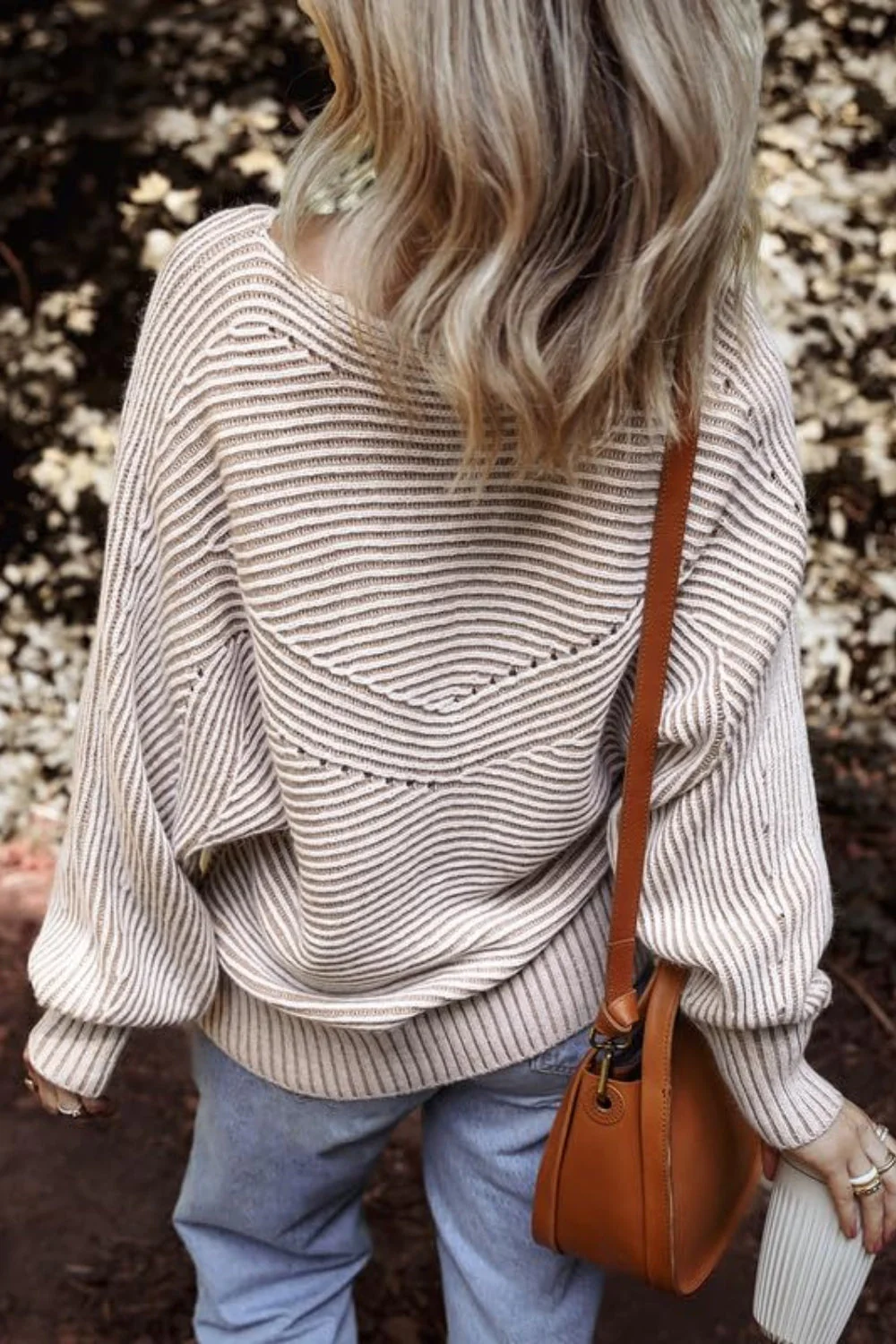 Textured Striped Round Neck Long Sleeve Top - Image 4