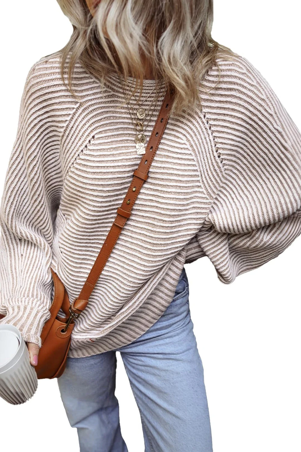Textured Striped Round Neck Long Sleeve Top - Image 5