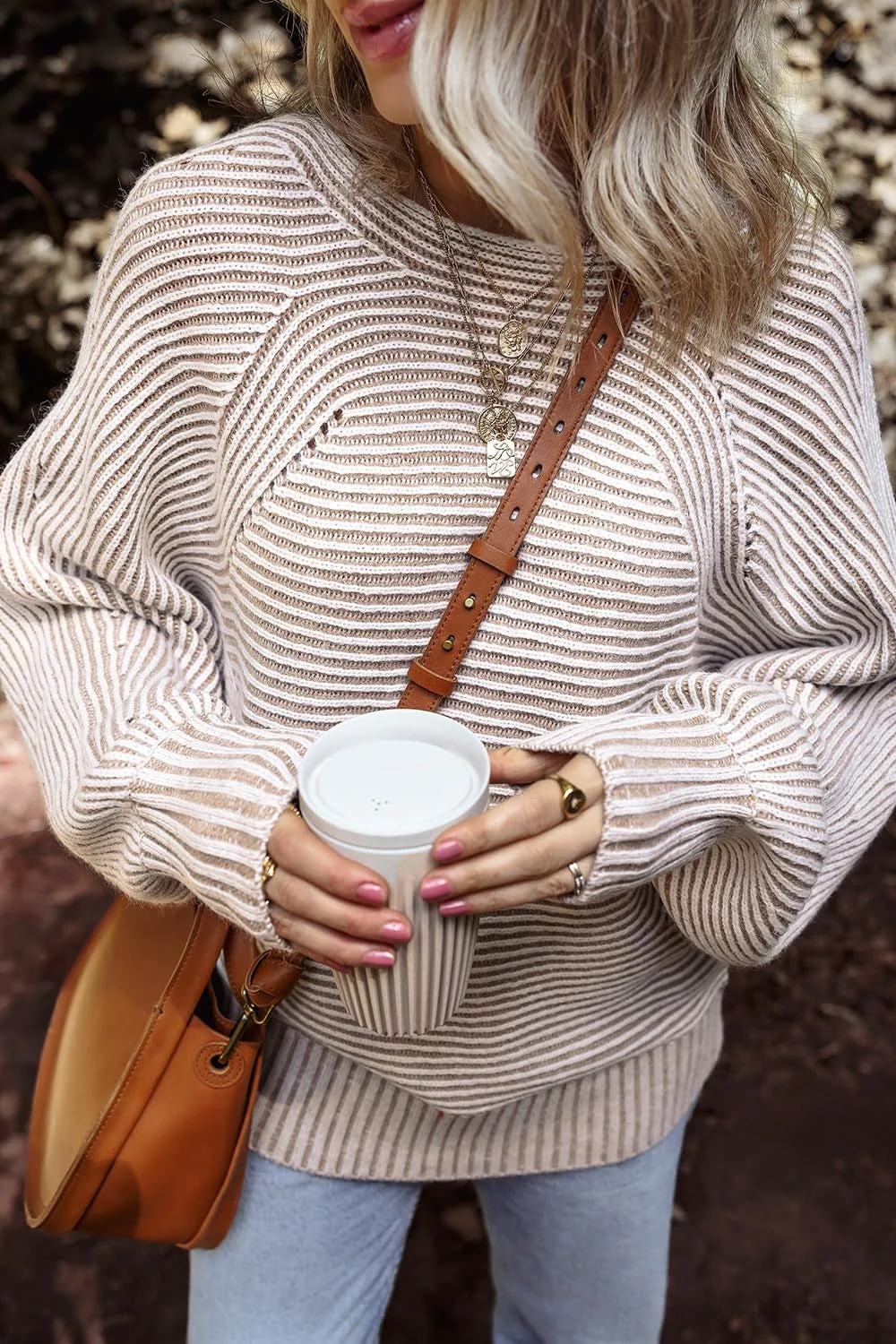 Textured Striped Round Neck Long Sleeve Top - Image 6