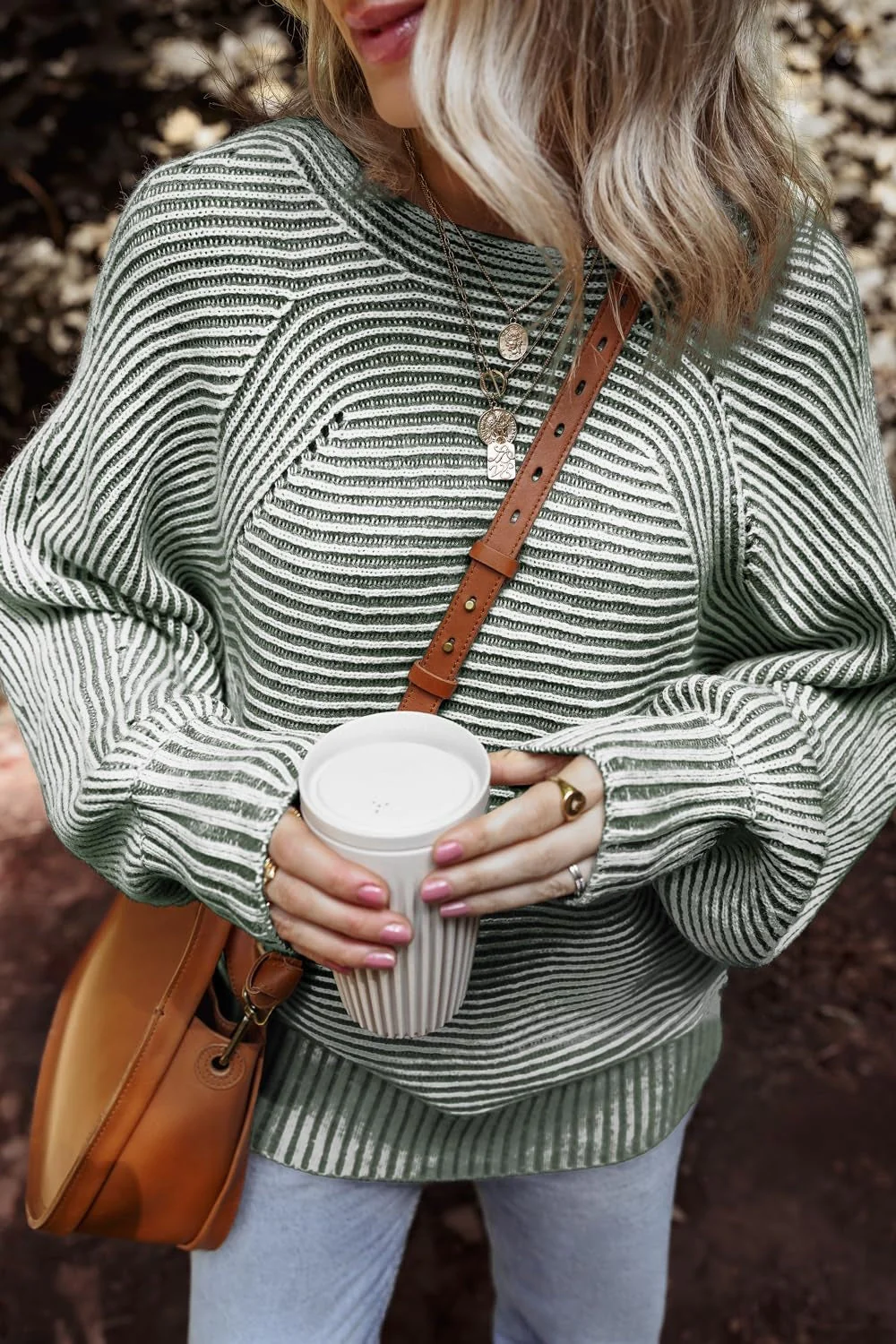 Textured Striped Round Neck Long Sleeve Top - Image 7