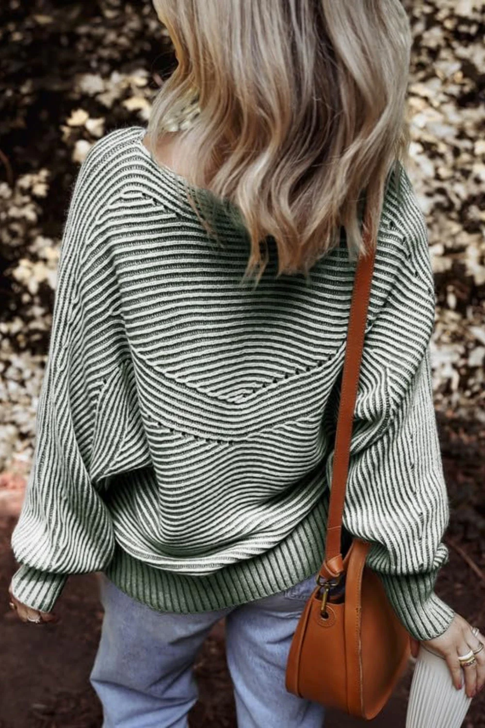 Textured Striped Round Neck Long Sleeve Top - Image 8