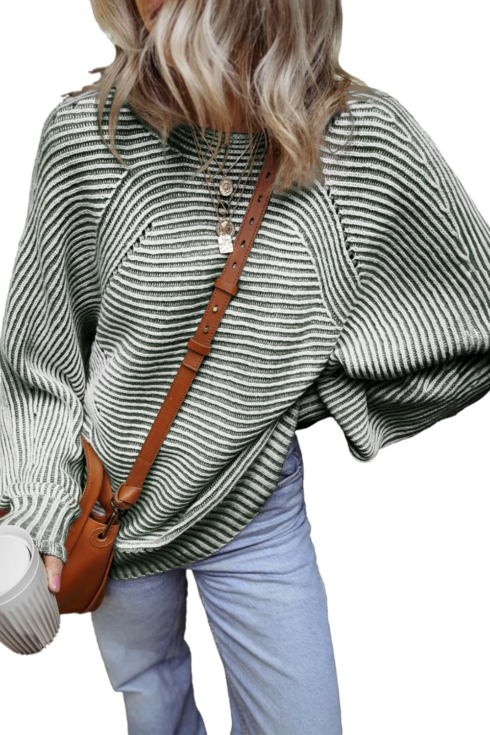 Textured Striped Round Neck Long Sleeve Top - Image 9