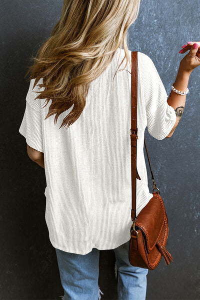 Textured V-Neck Dropped Shoulder T-Shirt - Image 12