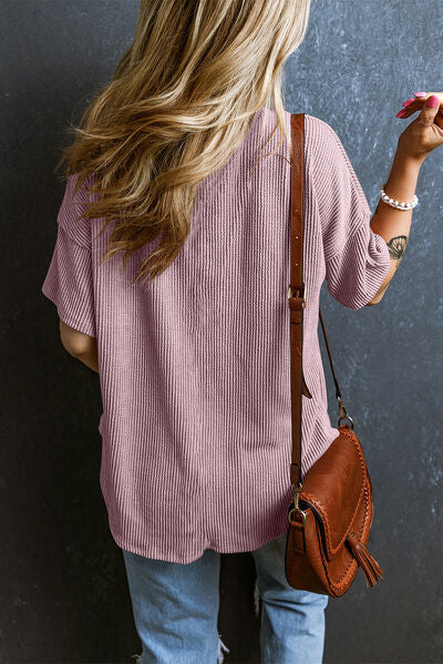 Textured V-Neck Dropped Shoulder T-Shirt - Image 16