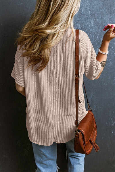 Textured V-Neck Dropped Shoulder T-Shirt - Image 24