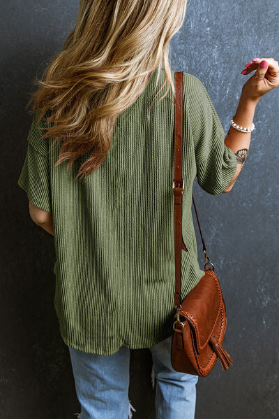 Textured V-Neck Dropped Shoulder T-Shirt - Image 8
