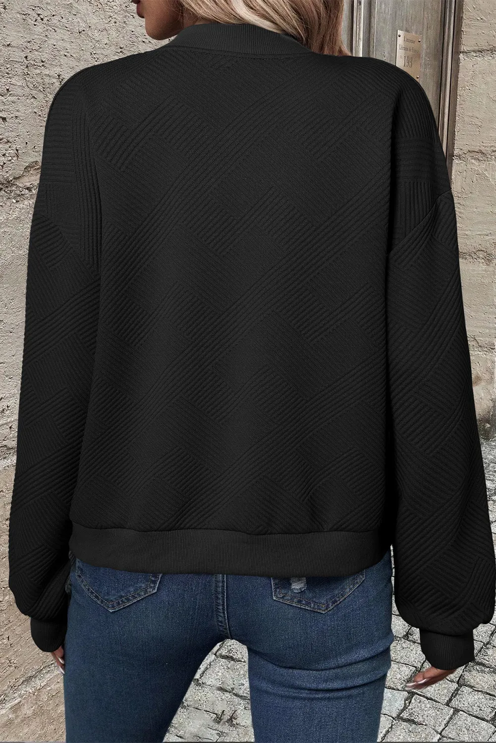Textured Zip Up Baseball Collar Jacket - Image 3