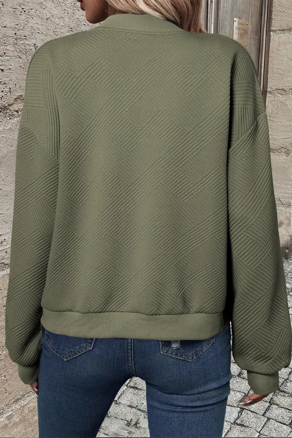 Textured Zip Up Baseball Collar Jacket - Image 6