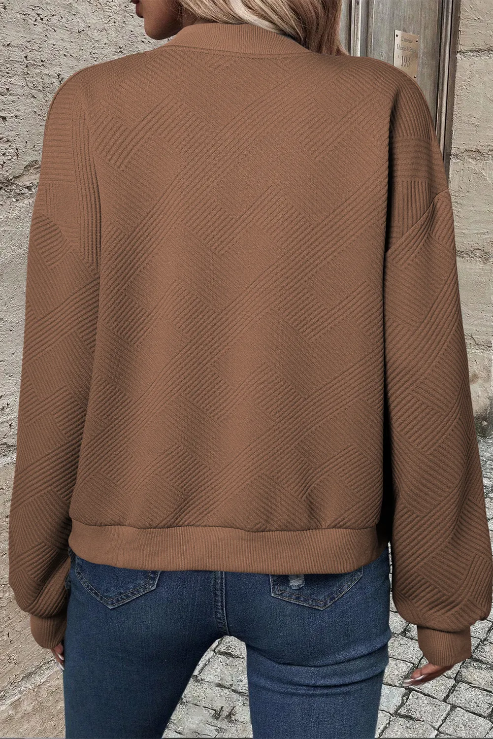 Textured Zip Up Baseball Collar Jacket - Image 9