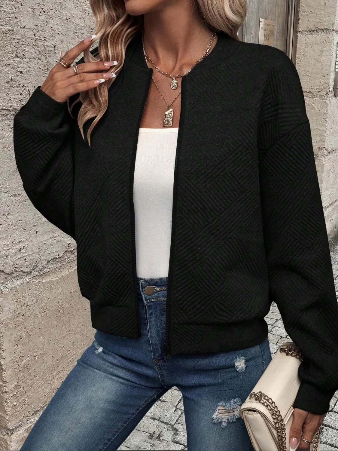 Textured Zip Up Long Sleeve Jacket - Image 13
