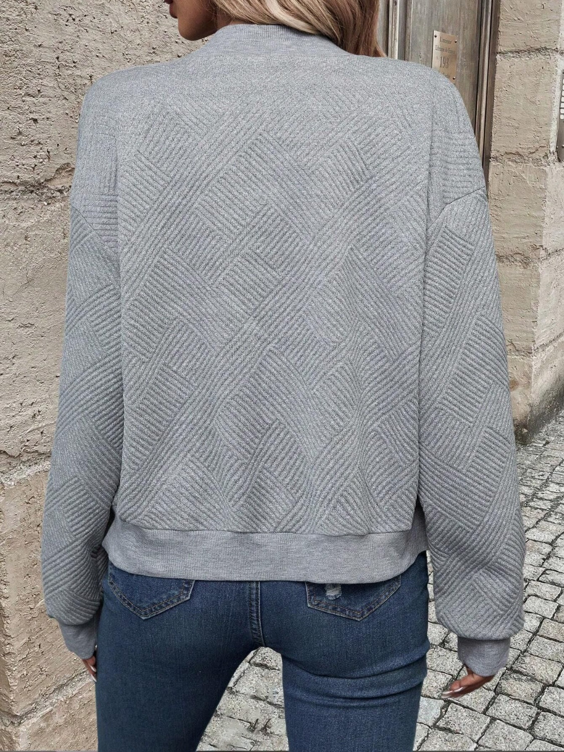 Textured Zip Up Long Sleeve Jacket - Image 2
