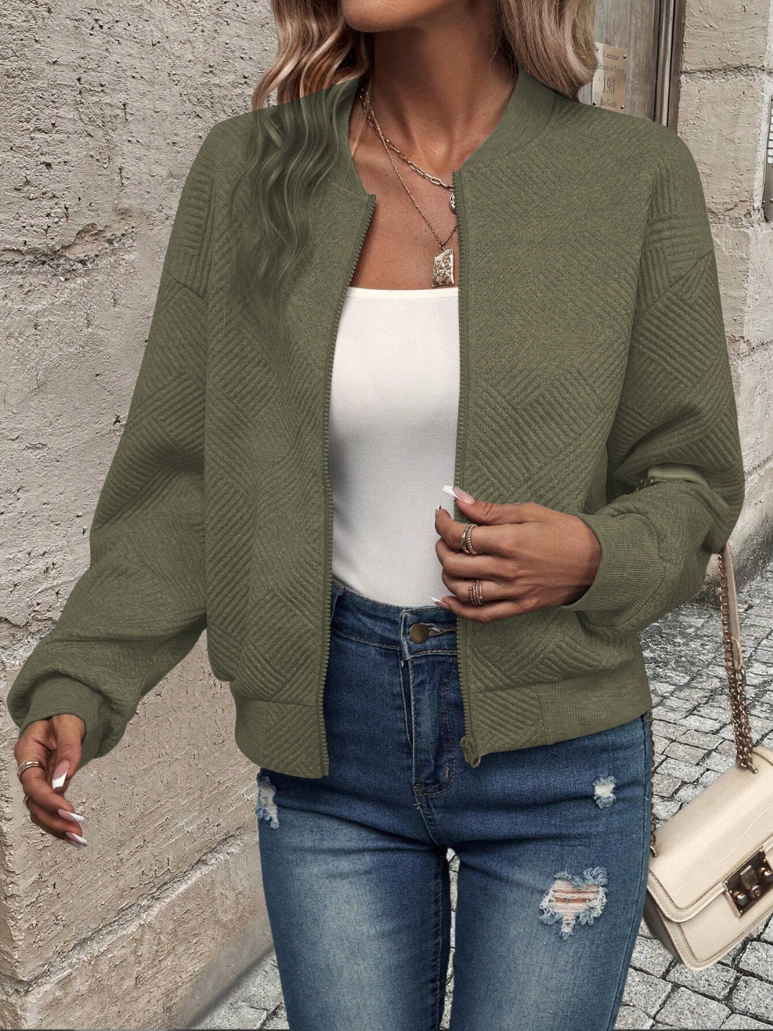 Textured Zip Up Long Sleeve Jacket - Image 25