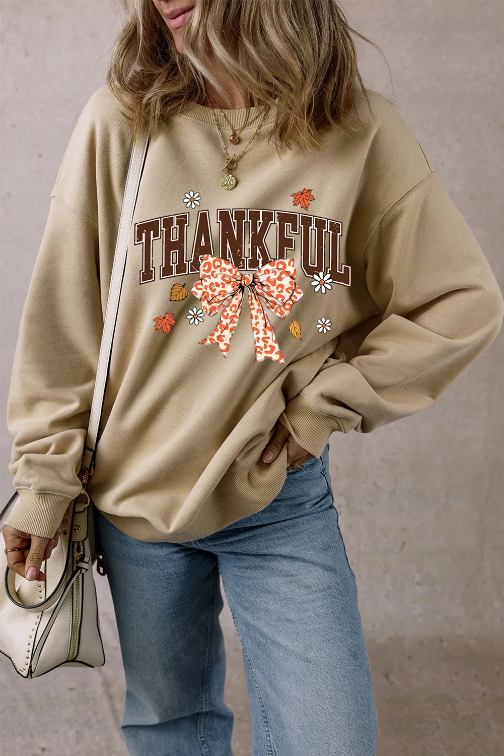 THANKFUL Bow Round Neck Long Sleeve Sweatshirt - Image 4