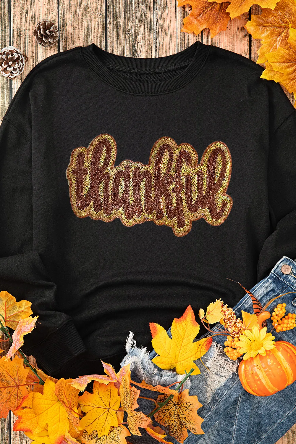 THANKFUL Round Neck Long Sleeve Sweatshirt - Image 4