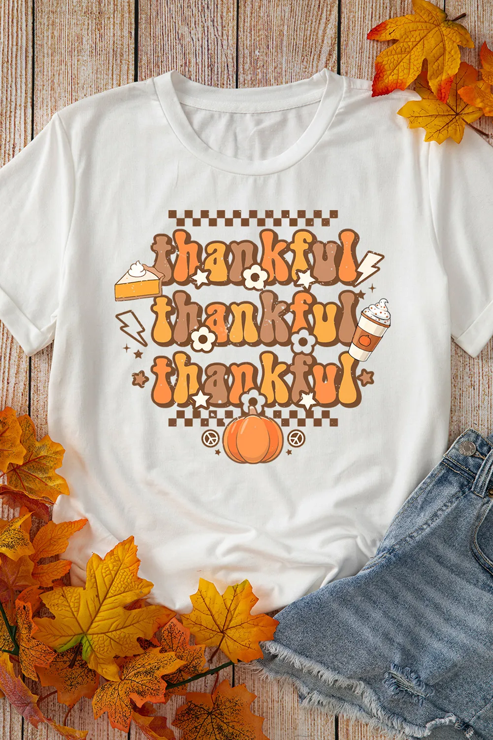 THANKFUL Round Neck Short Sleeve T-Shirt - Image 3