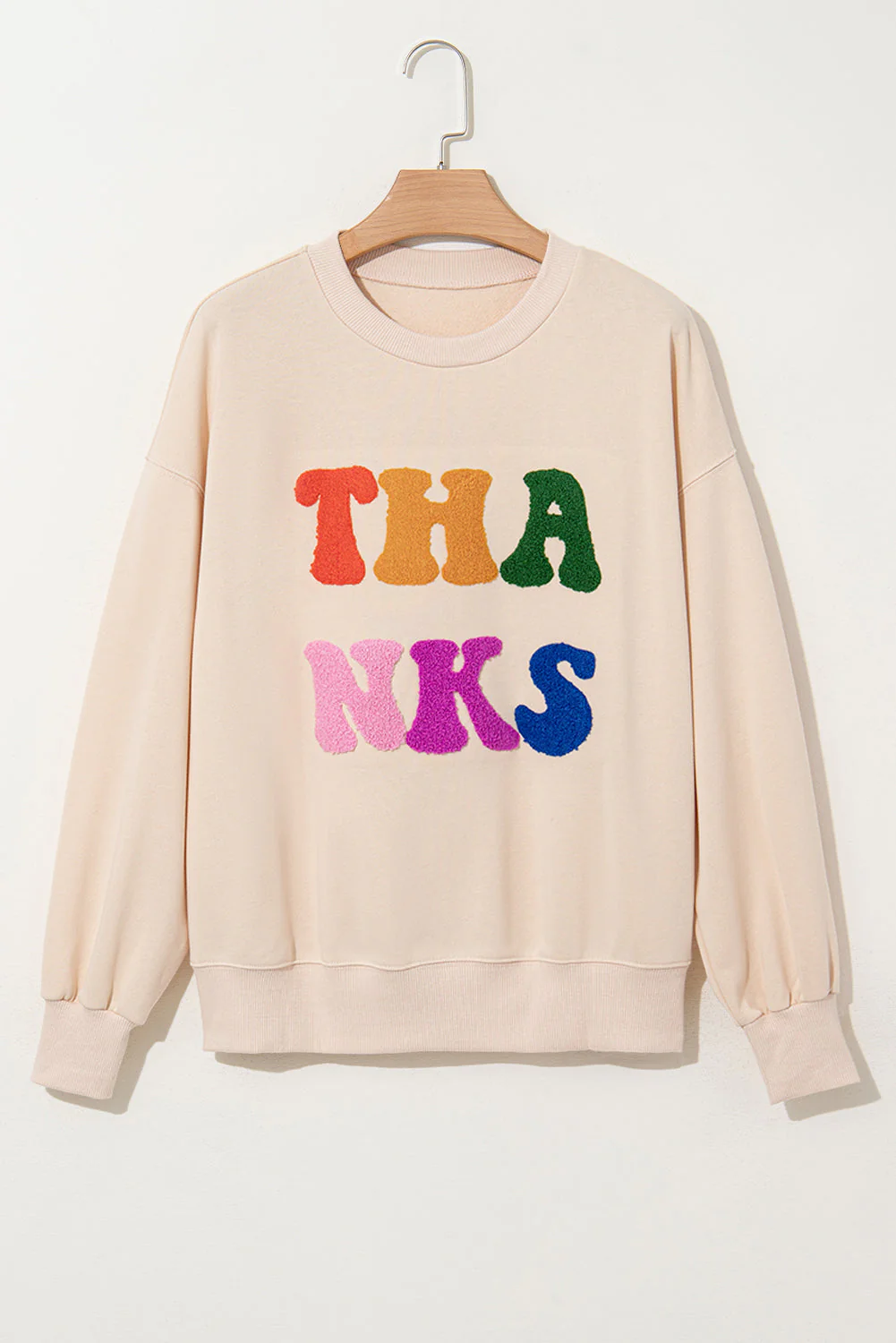 THANKS Round Neck Long Sleeve Sweatshirt - Image 4