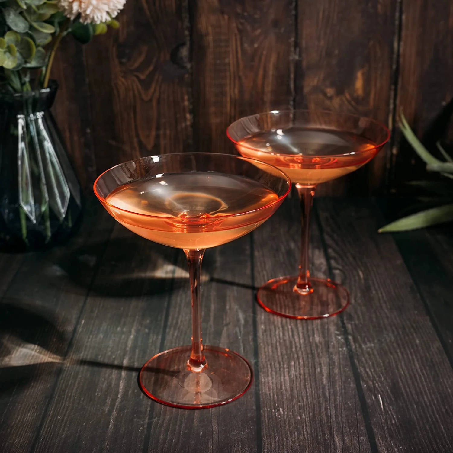 The Wine Savant Champagne Coupes 12oz Colorful Champagne Glasses, Prosecco, Mimosa Glasses Set, Cocktail Glass Set, Bar Glassware Luster Glasses (2, Orange) by The Wine Savant - Image 2