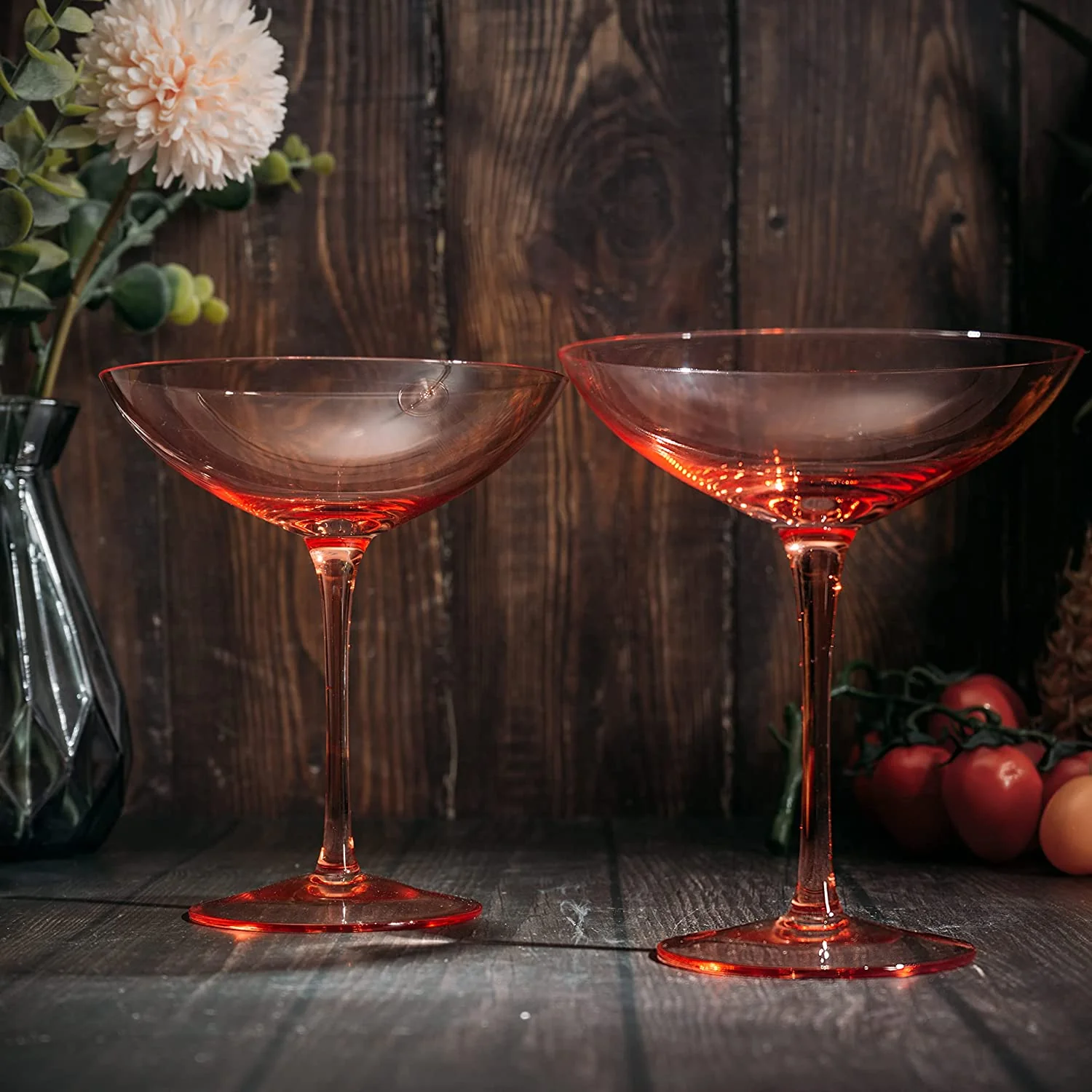 The Wine Savant Champagne Coupes 12oz Colorful Champagne Glasses, Prosecco, Mimosa Glasses Set, Cocktail Glass Set, Bar Glassware Luster Glasses (2, Orange) by The Wine Savant - Image 4
