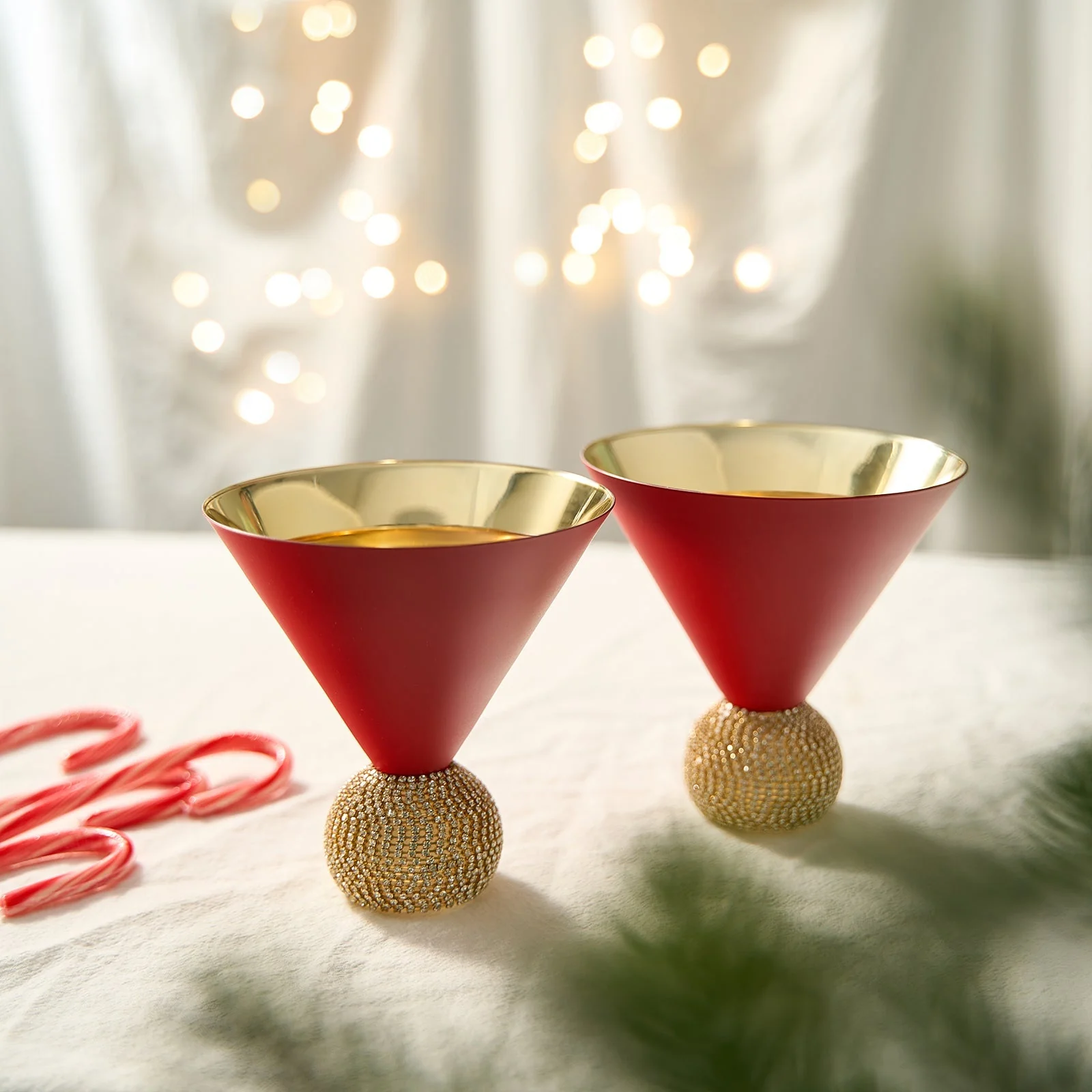 The Wine Savant Diamond Studded Martini Glasses Set of 2 Matte Red & Gold Modern Cocktail Glass, Rhinestone Diamonds With Stemless Crystal Ball Base, Bar or Party 10.5oz, Swarovski Style Crystals by The Wine Savant - Image 2