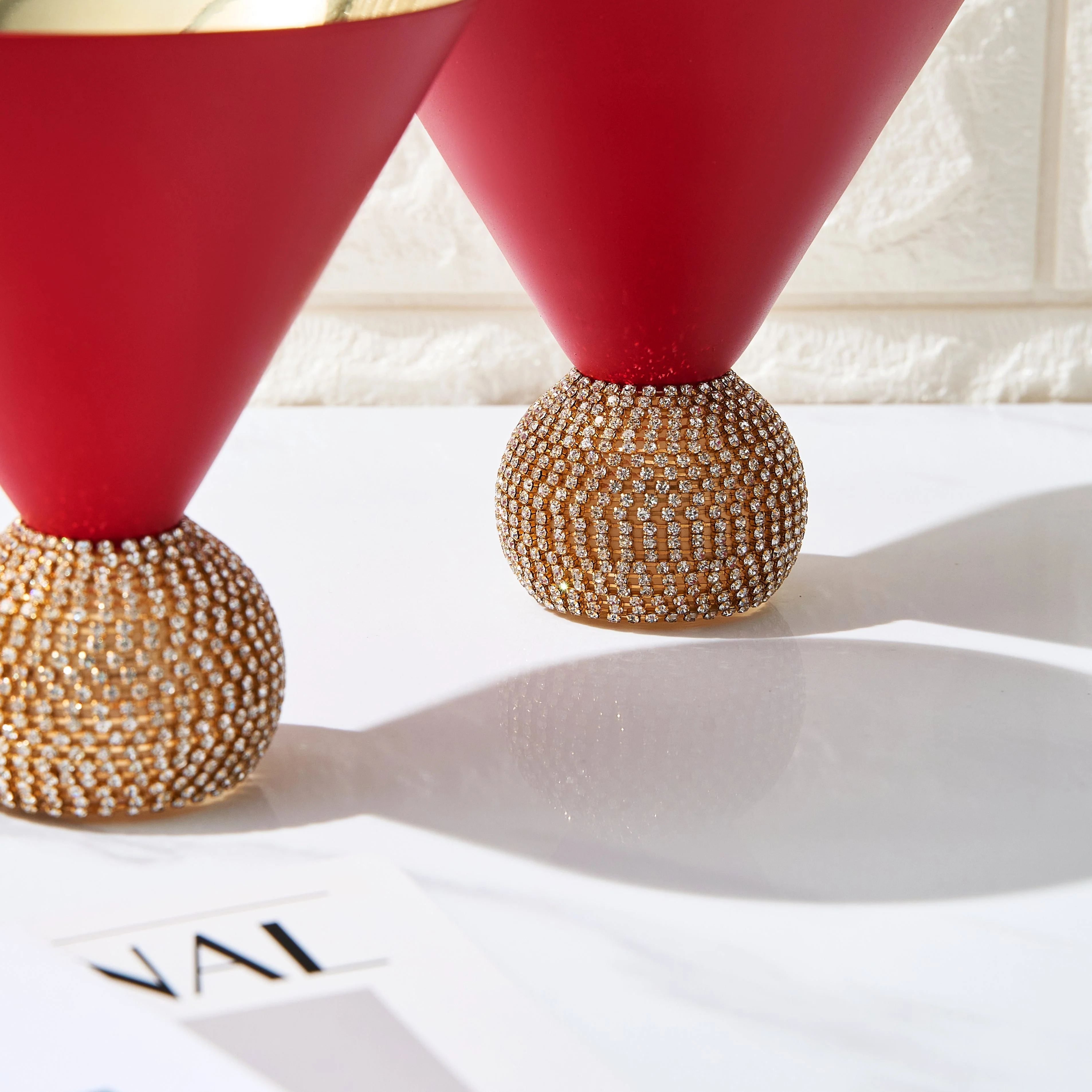 The Wine Savant Diamond Studded Martini Glasses Set of 2 Matte Red & Gold Modern Cocktail Glass, Rhinestone Diamonds With Stemless Crystal Ball Base, Bar or Party 10.5oz, Swarovski Style Crystals by The Wine Savant - Image 4